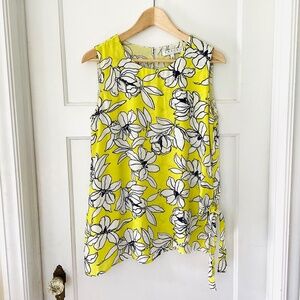 Chaus New York Women’s S Yellow White Floral Sleeveless Tie Blouse Lagenlook